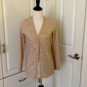 Partially sequined cardigan sweater in beige
